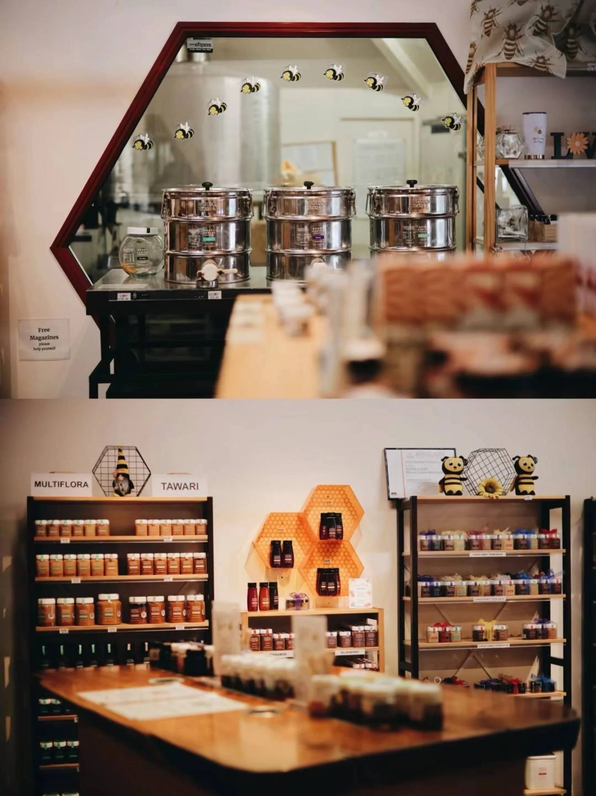 Local honey tasting and shop display on the Matakana Coast near Warkworth, New Zealand.