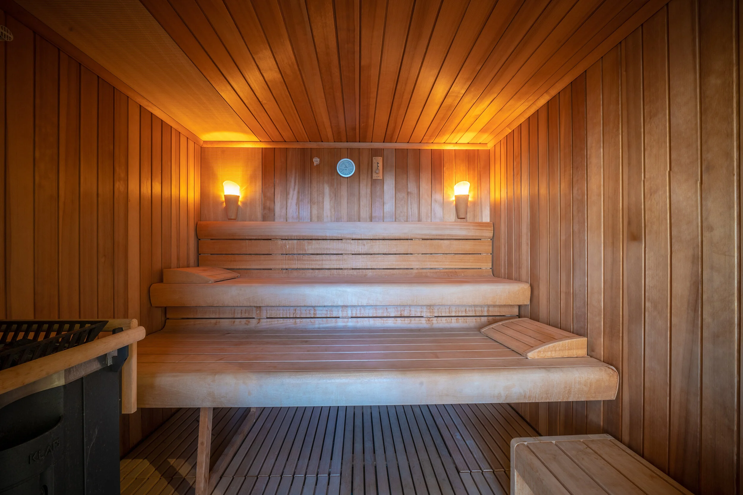 Wooden sauna at Woodhouse Mountain Lodge for a relaxing Matakana retreat