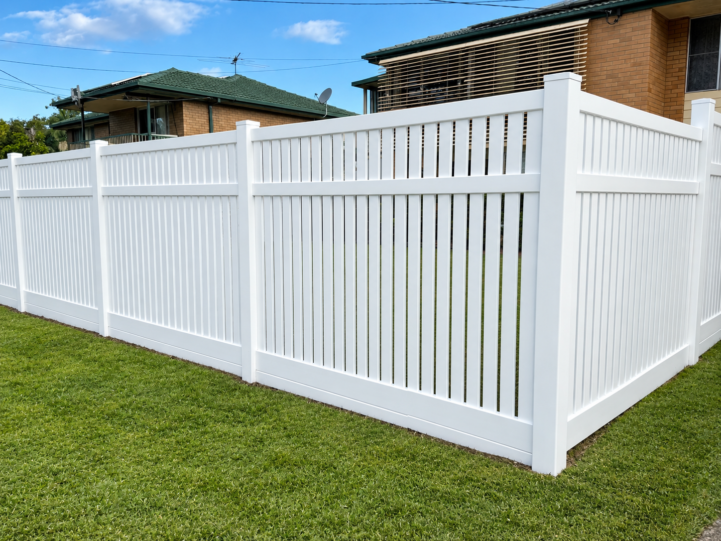 Crisp White Fence Corner in Suburbia.png