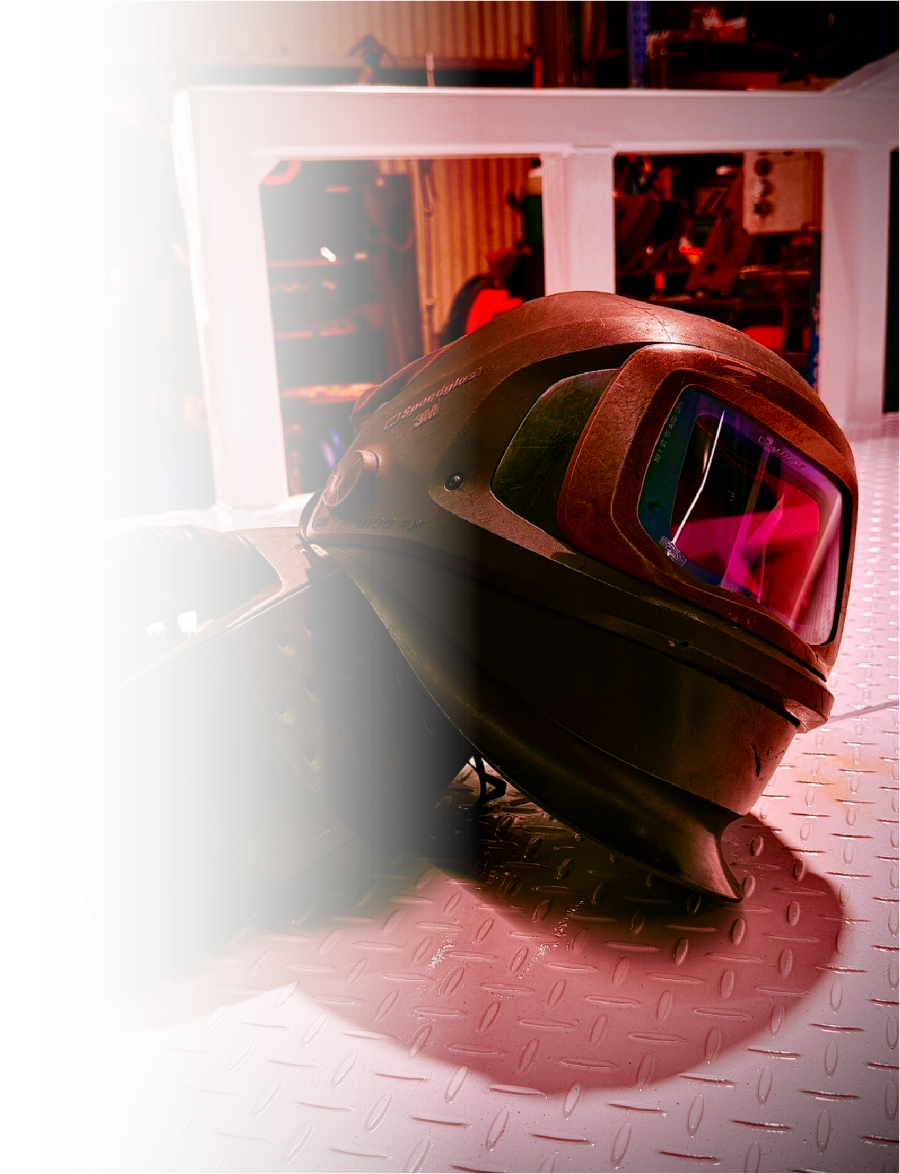 Close up of a welding helmet