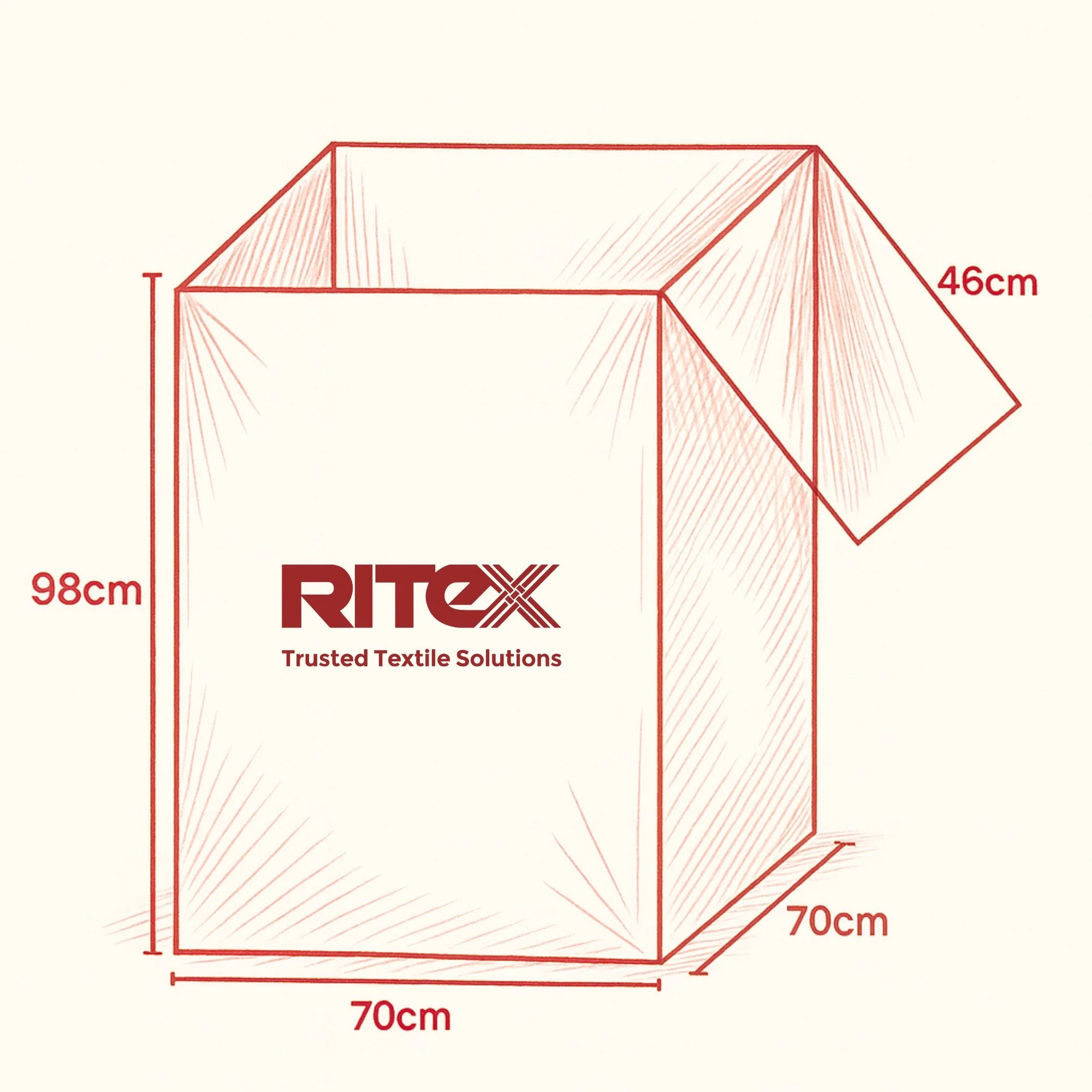 Illustrations of dimensions of the HDPE Rag Bag