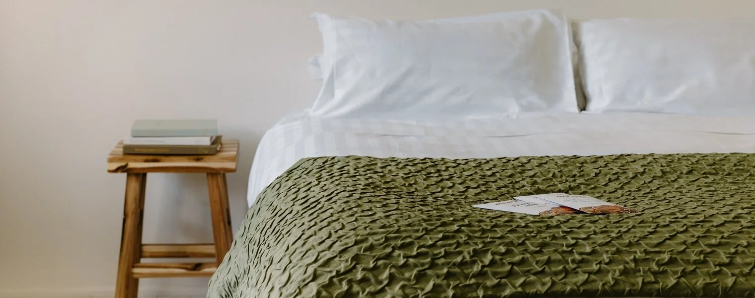Bed made with Rutherford 25mm striped sheet set