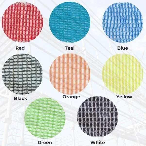 Color swatches of scaffold netting in red, teal, blue, black, orange, yellow, green.