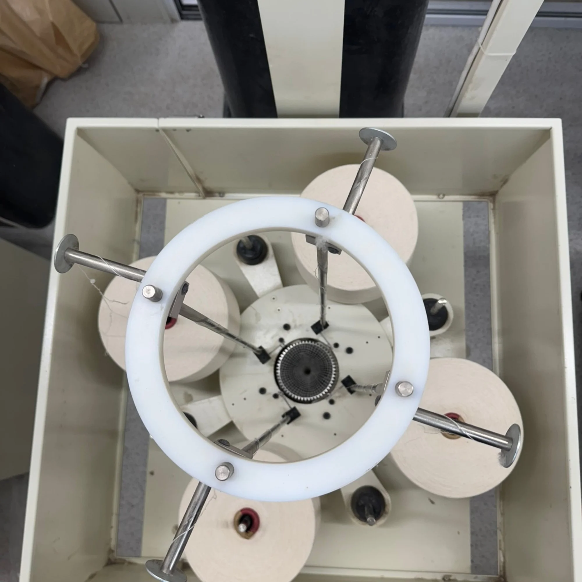 Machine that uses Mussock Saffron Yarn that knits it into socking.