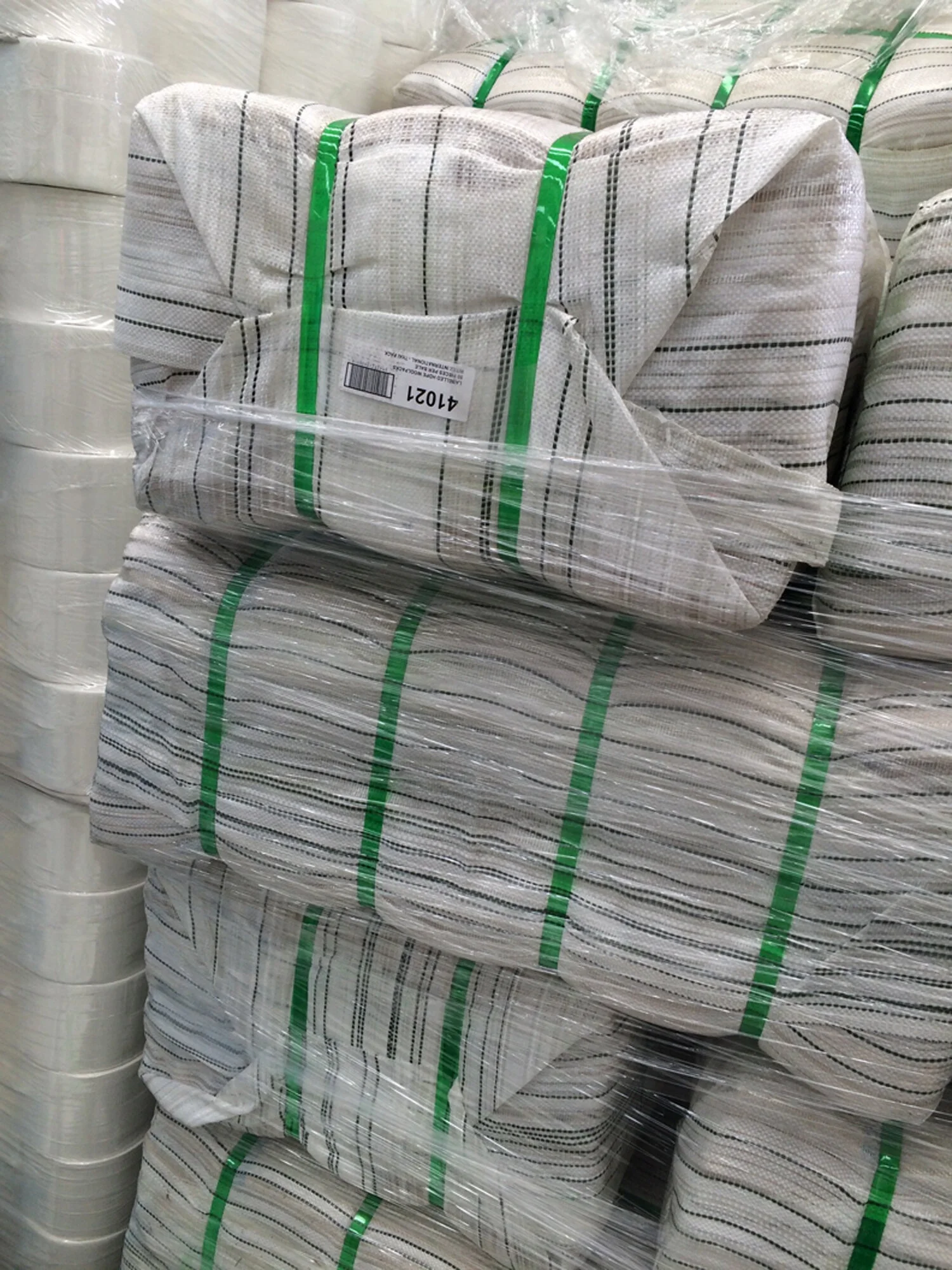 Stacks of white export wool packs