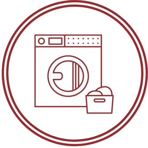 Durable laundry icon with image of washing machine and washing basket
