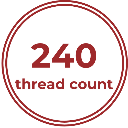 240 thread count icon with red and white text: '240 thread count'.