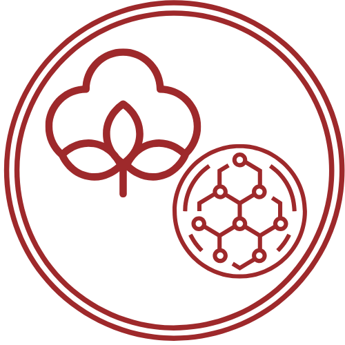 A logo represented cotton and polyester.