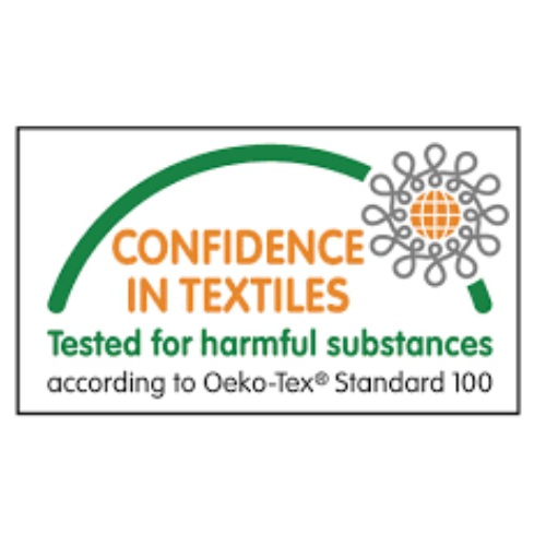 Label indicating confidence in textiles, tested for harmful substances according to Oeko-Tex Standard 100.