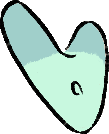 A light teal, irregularly shaped, abstract heart with a small black dot near the center.
