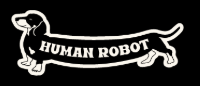 Illustration of a dog with a banner that says 'Human Robot'