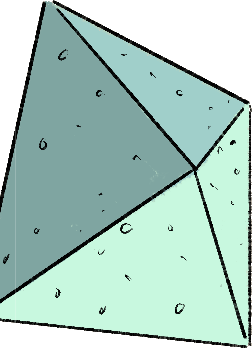 Close-up of a pyramidal geometric shape with a textured surface, consisting of triangular faces, in shades of blue and teal.