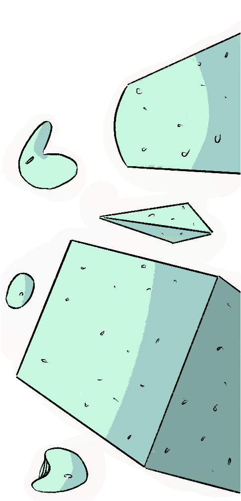 Illustration of a broken mirror with shards and fragments.
