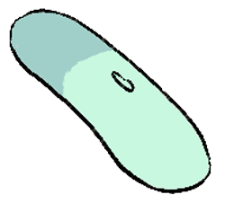 Illustration of a mint green, elongated electronic device with a small button or indicator.
