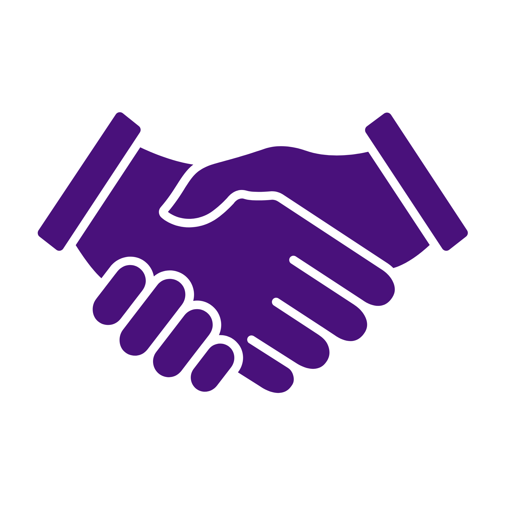 Illustration of two hands shaking, emphasized with purple color.