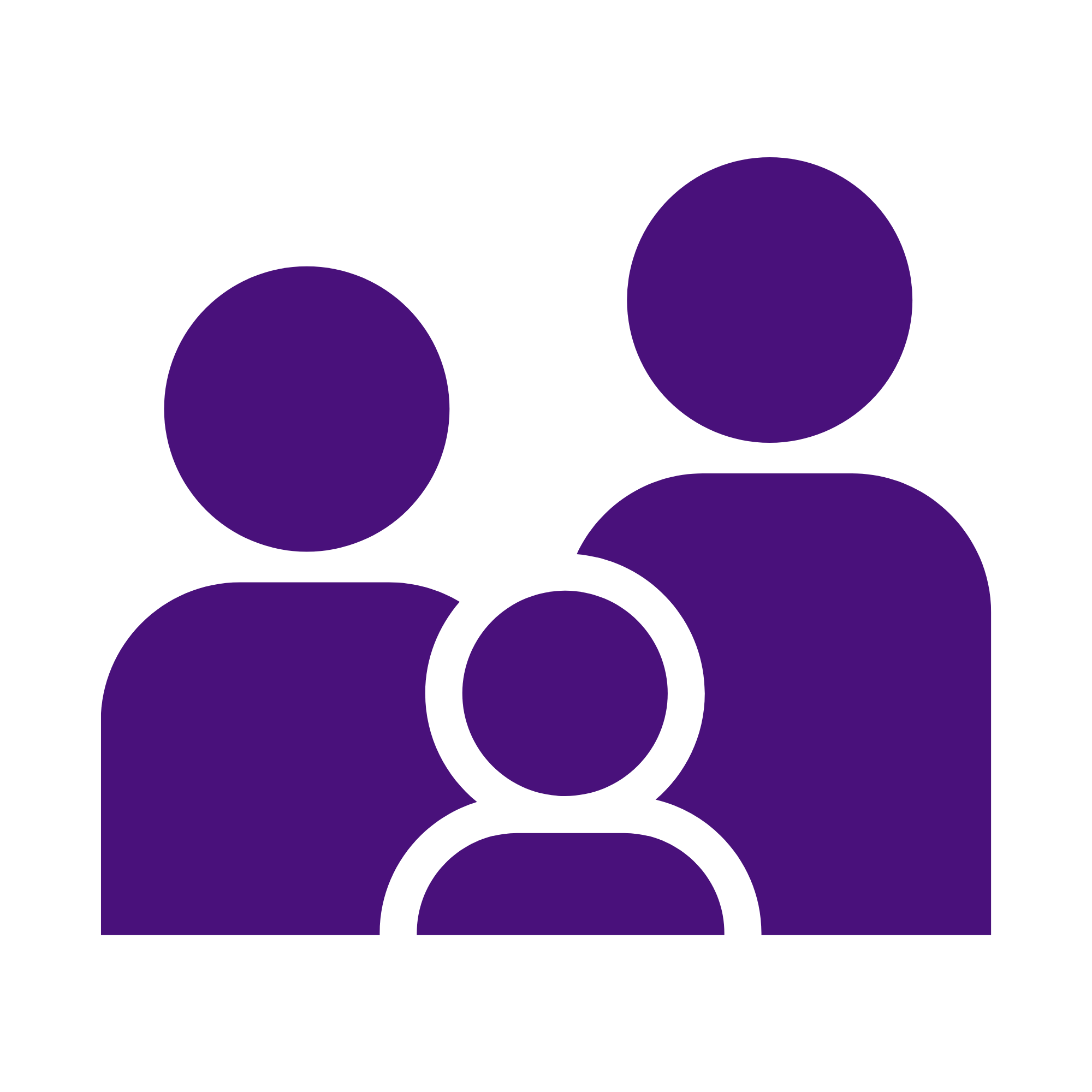 Illustration of multiple purple abstract human figures or silhouettes on a black background.