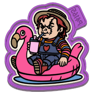 Chucky on flamingo float