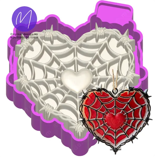 3D Barbed Wire Spiderweb Heart
