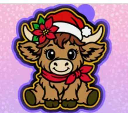Cow with Santa Hat (Has hole for hanging)