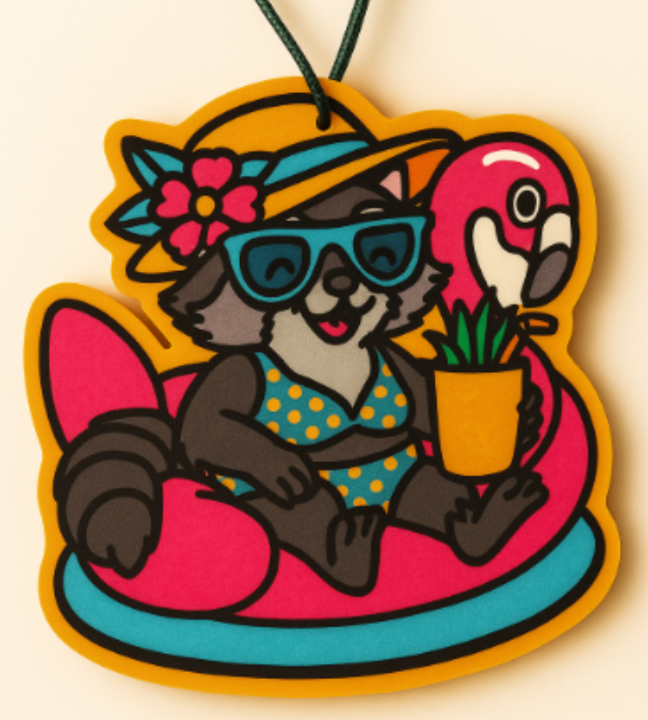 Raccoon on Flamingo Float