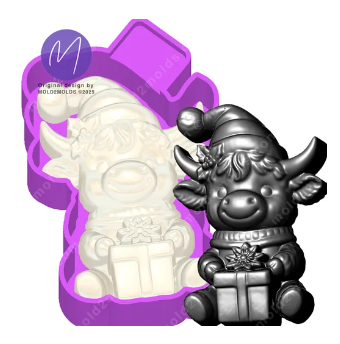 3D Christmas Highland Cow with present