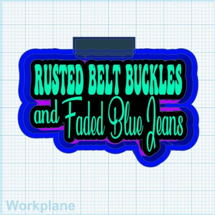 Rusted belt buckles and faded blue jeans