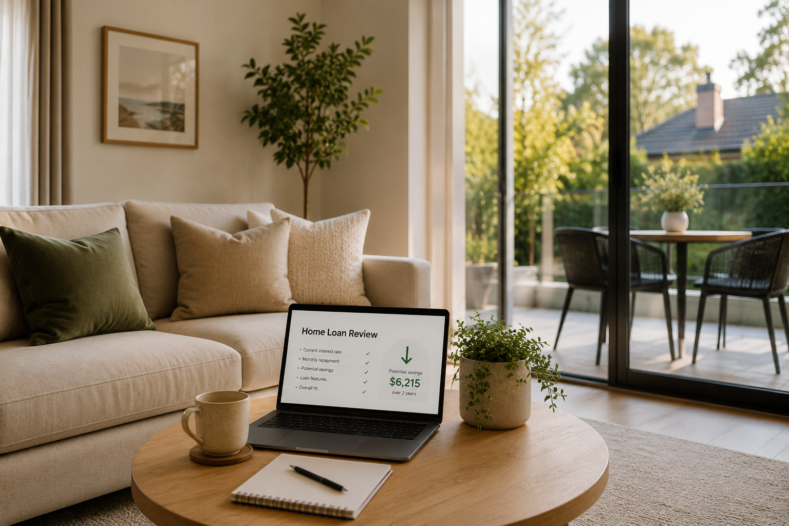 Warm editorial photograph of a contemporary Australian home, accompanying a guide to refinancing a home loan.