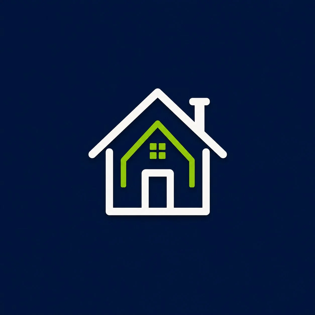 Digital illustration of a house with white and green lines on a dark blue background.