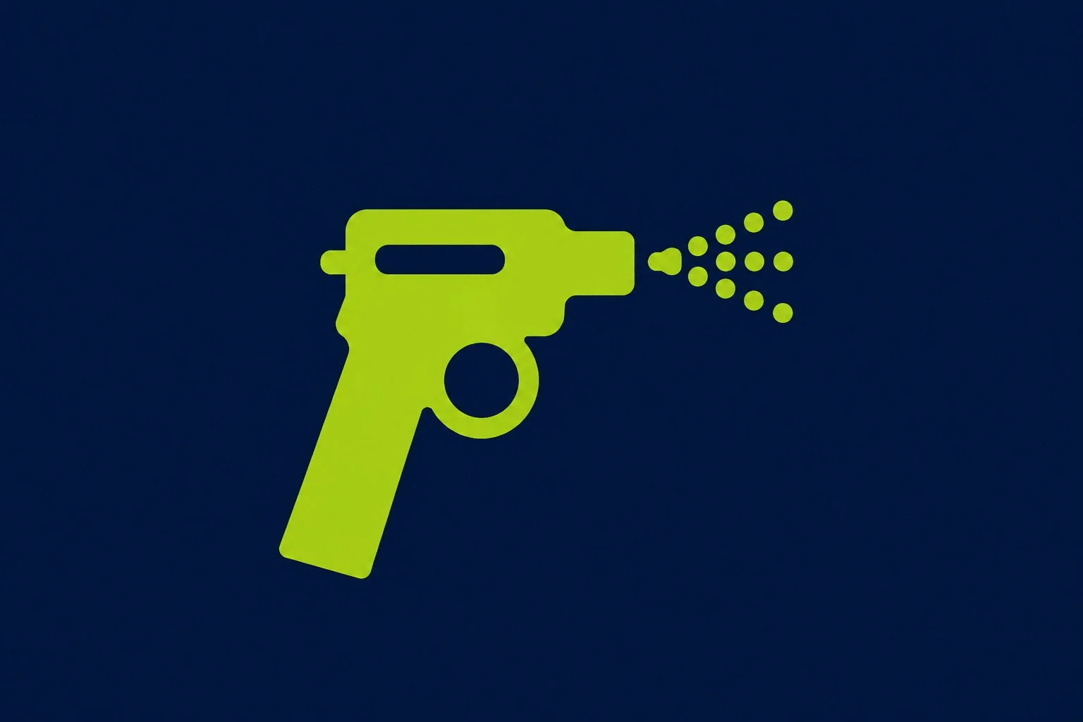 A graphic illustration of a toy gun shooting dots, in bright green on a dark blue background.