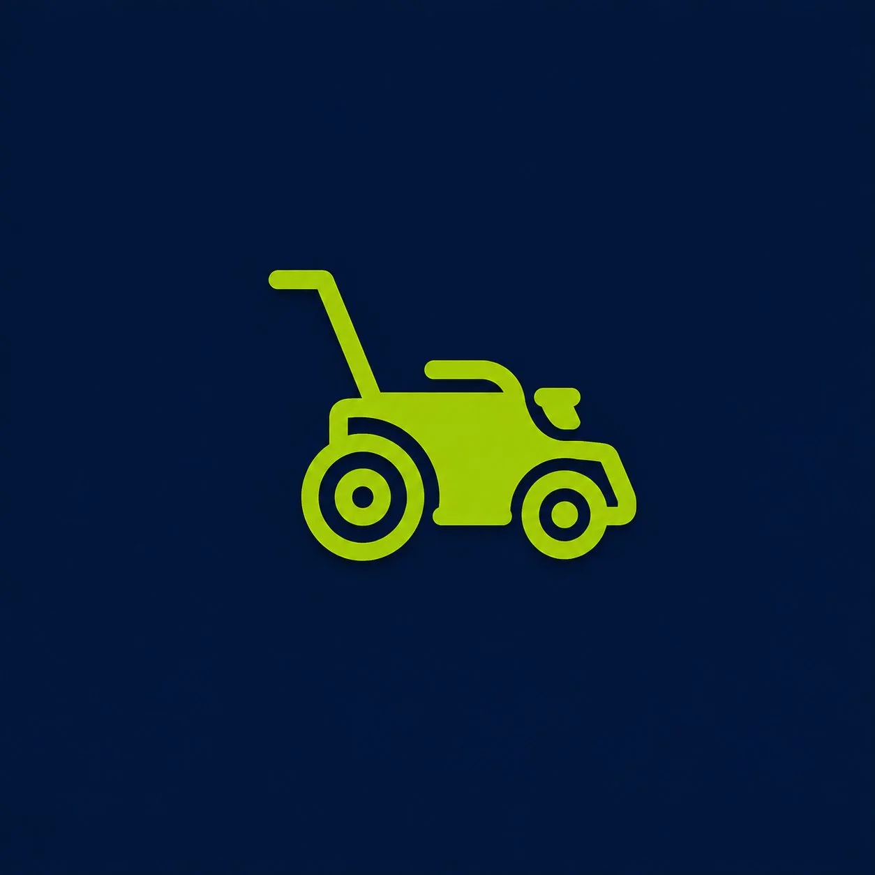 Green lawn mower icon on a dark blue background.