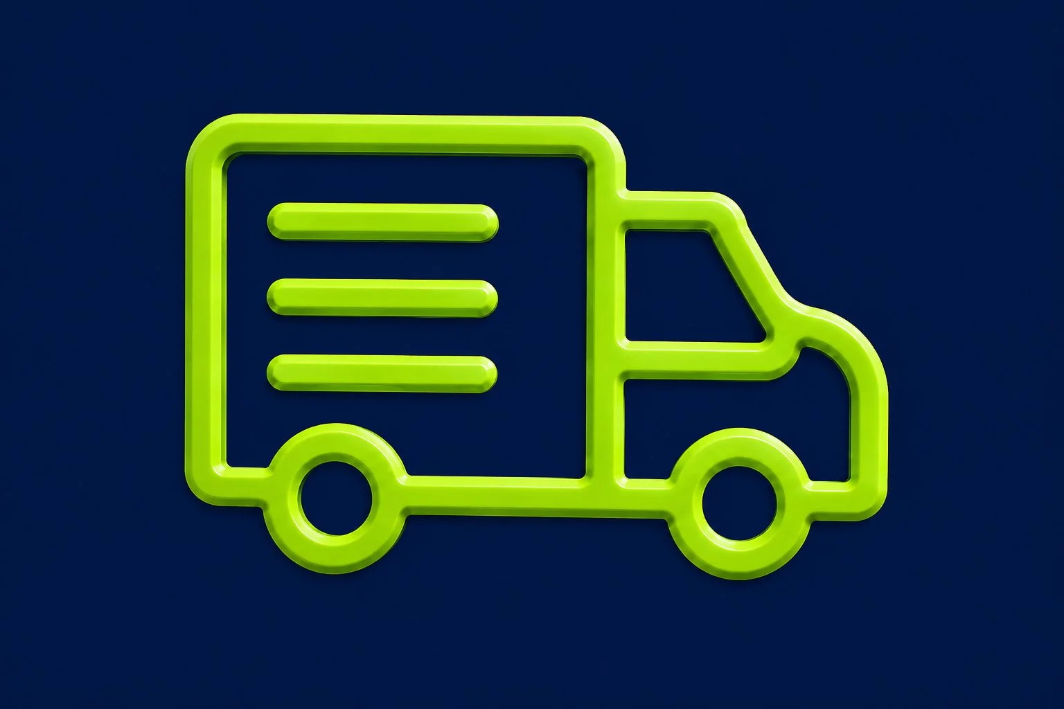 Green neon outline of a delivery truck with a box on the back, set against a dark background.
