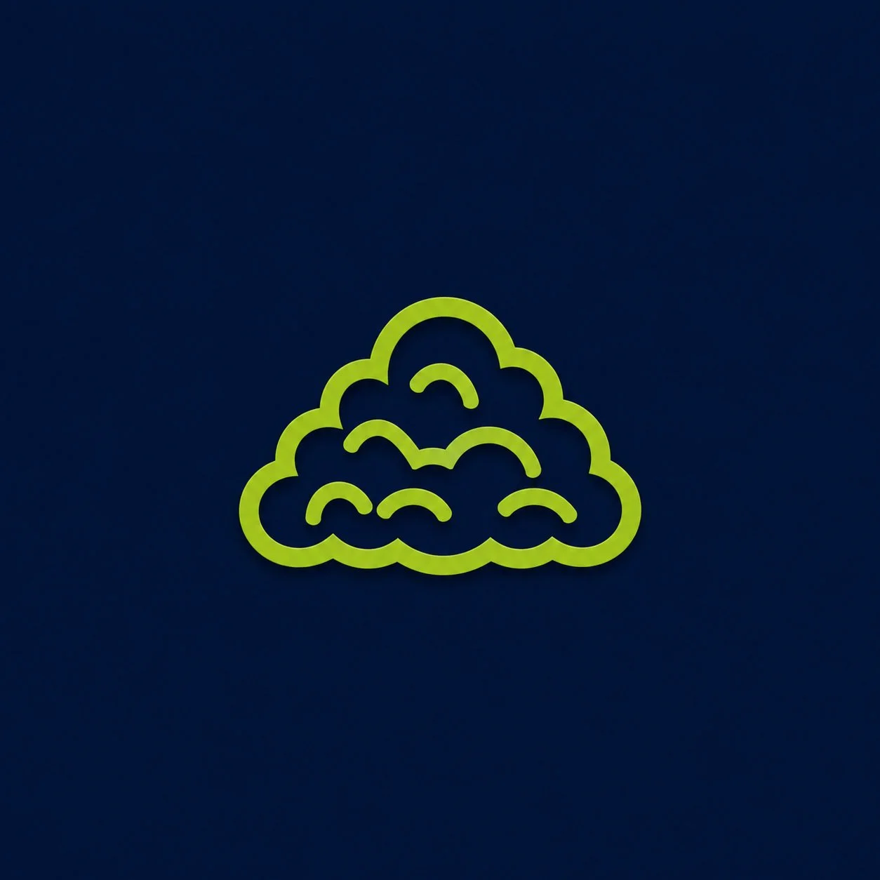 A green cloud-shaped outline with smaller cloud patterns inside, set against a dark blue background.