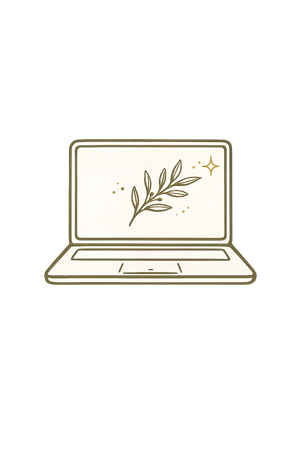 Laptop displaying a botanical illustration in the Ceva Wellness Brand style.