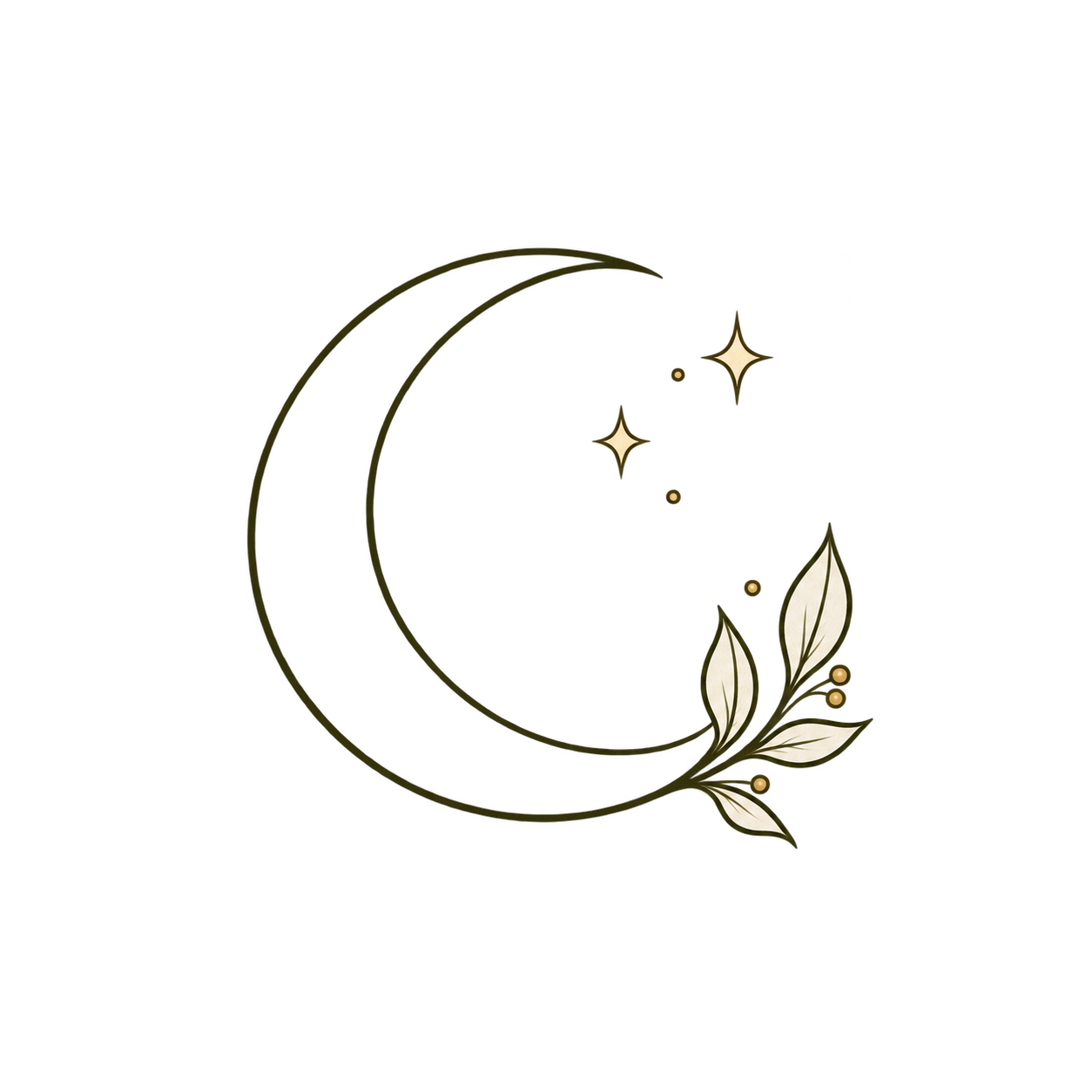 Crescent moon and botanical illustration representing sleep and restoration therapy