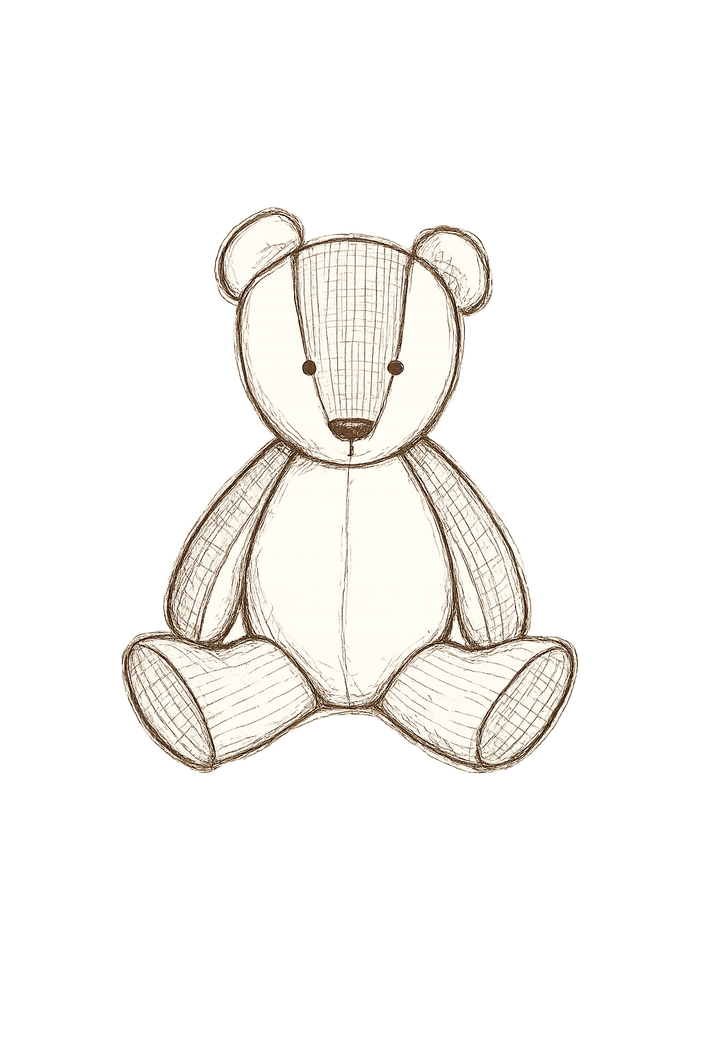 Sketch of a teddy bear with detailed line shading on a black background. | Love, Lizah