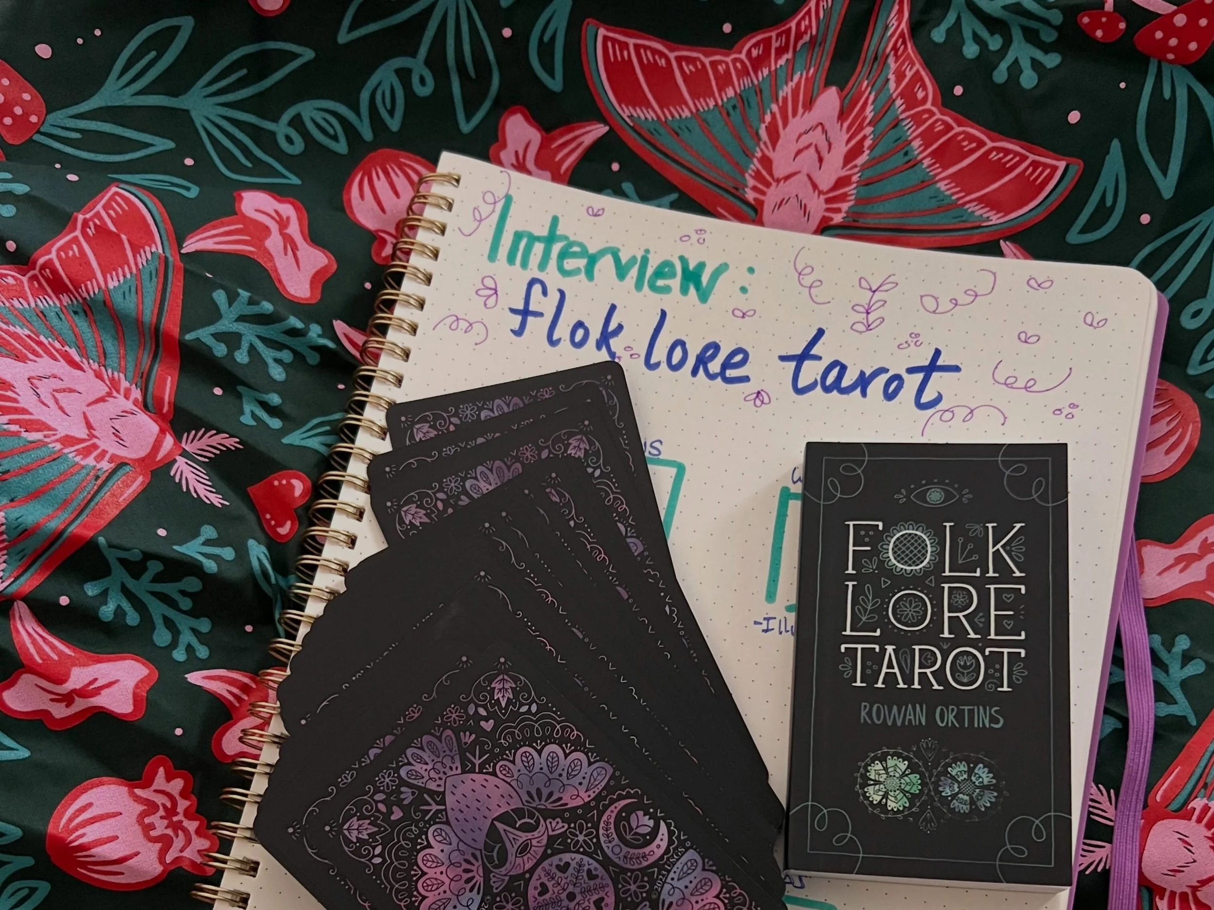 Interview Spread: While traveling in Texas and came across the beautiful deck - the black back ground with the stark colors makes the simplicity feel intoxicating. I choose a special bag and scarf for each deck I purchase. This scarf is from a local 