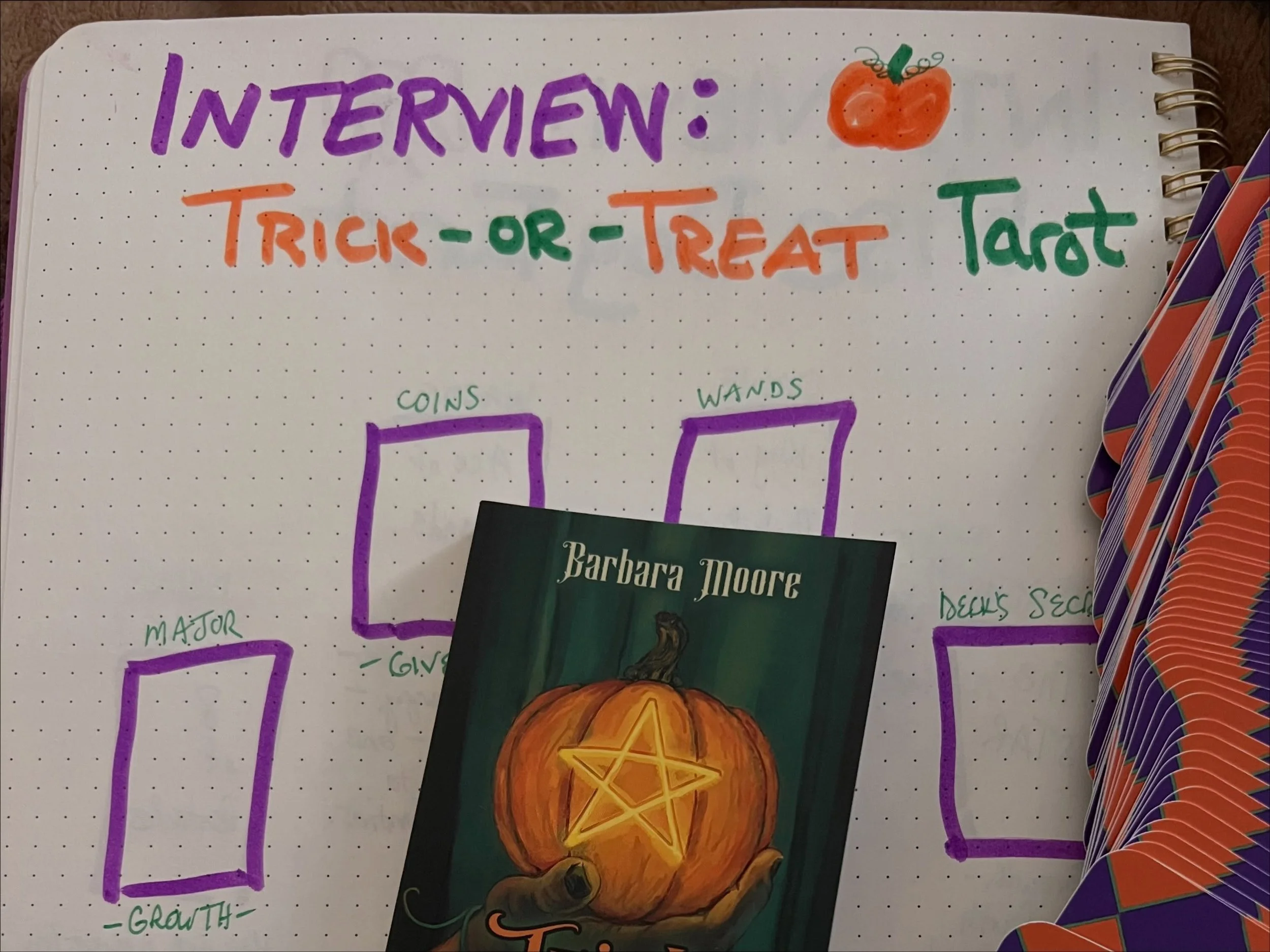 Interview Spread: Happy Halloween - time to play a little. I enjoy decks that are theme based and allow me to connect to the playful sides of the people who come to talk spiritual stuff! This deck makes me laugh but think deeply about what the author