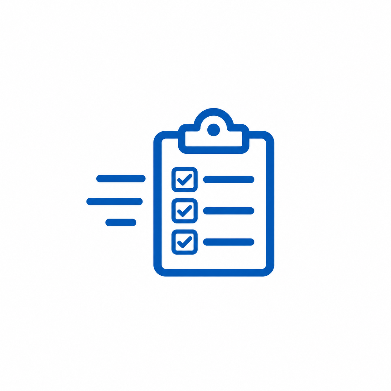 Blue checklist icon with three checked boxes and lines, indicating speed or quick completion.