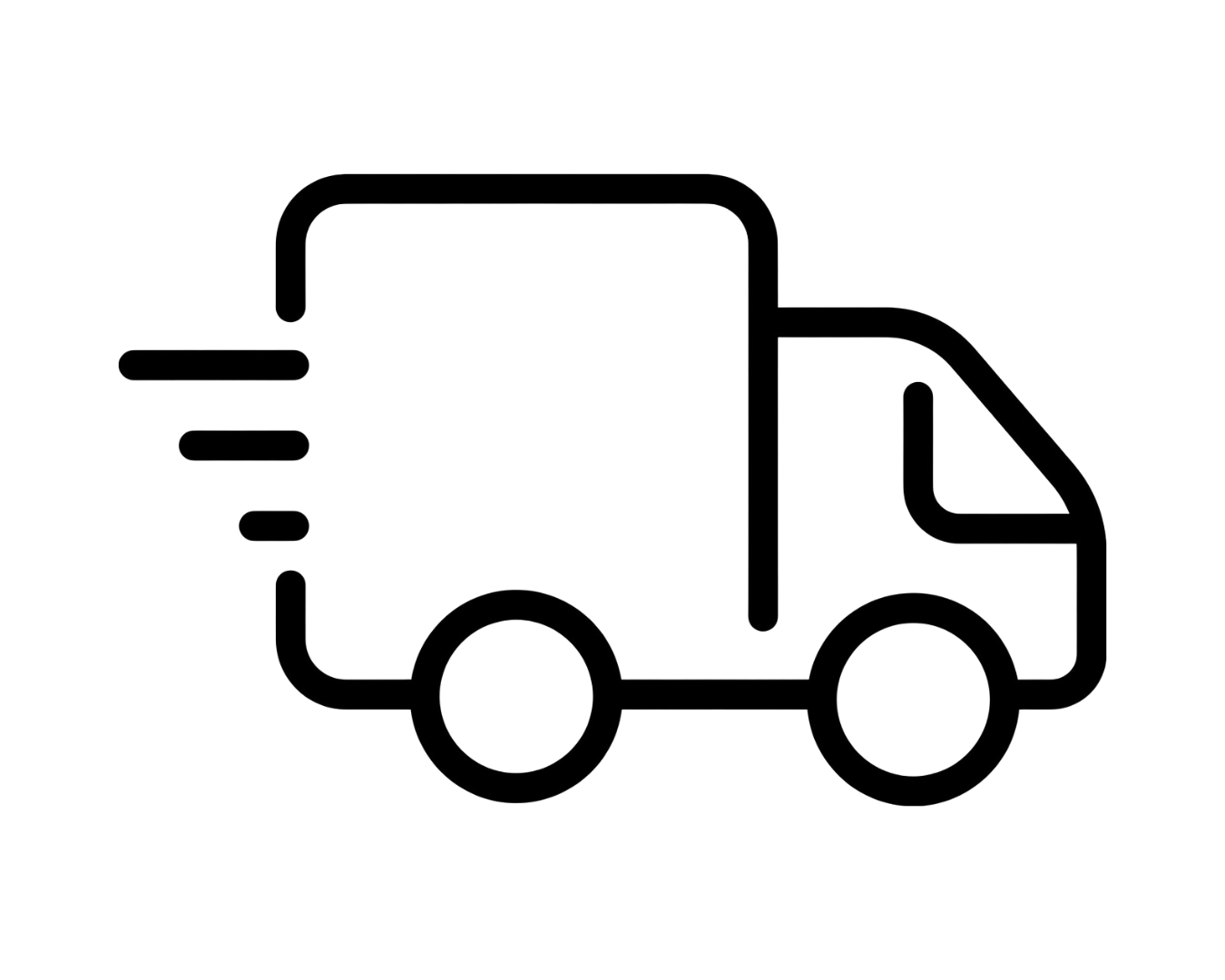 Outline of a delivery truck with a box on the back and exhaust coming out of the tailpipe.