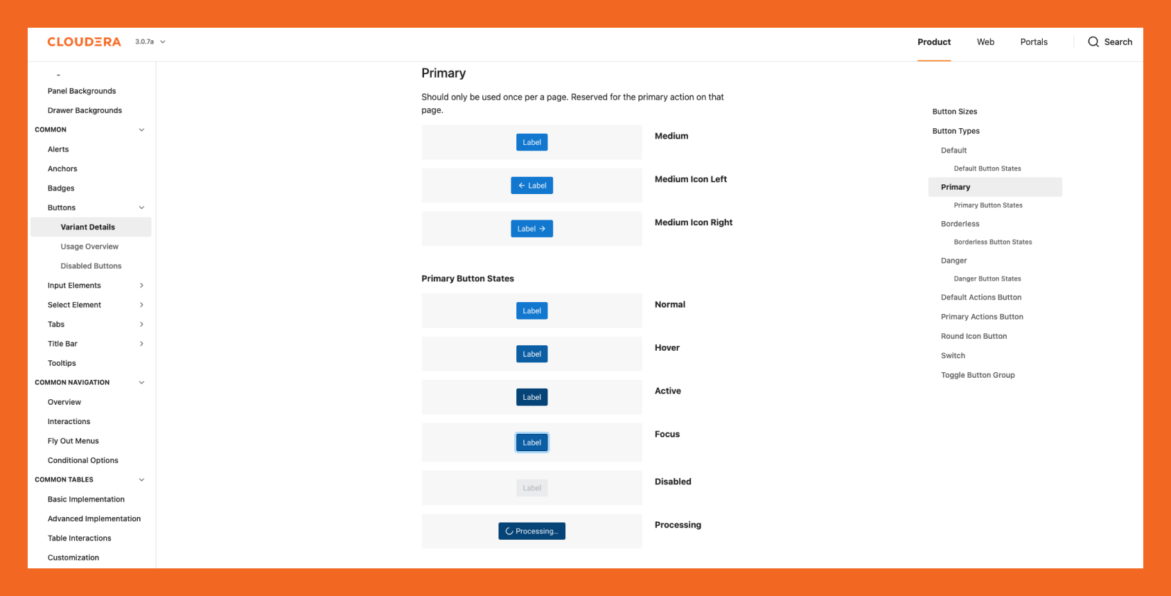 Screenshot of a webpage from Cloudflare's documentation, showing various button styles, states, and configurations.