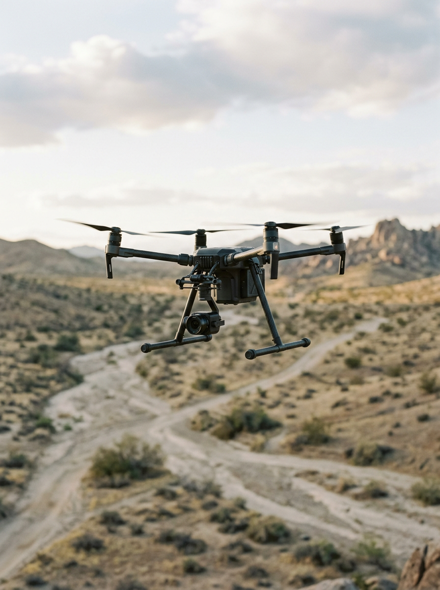 Drone Flying Over Desert