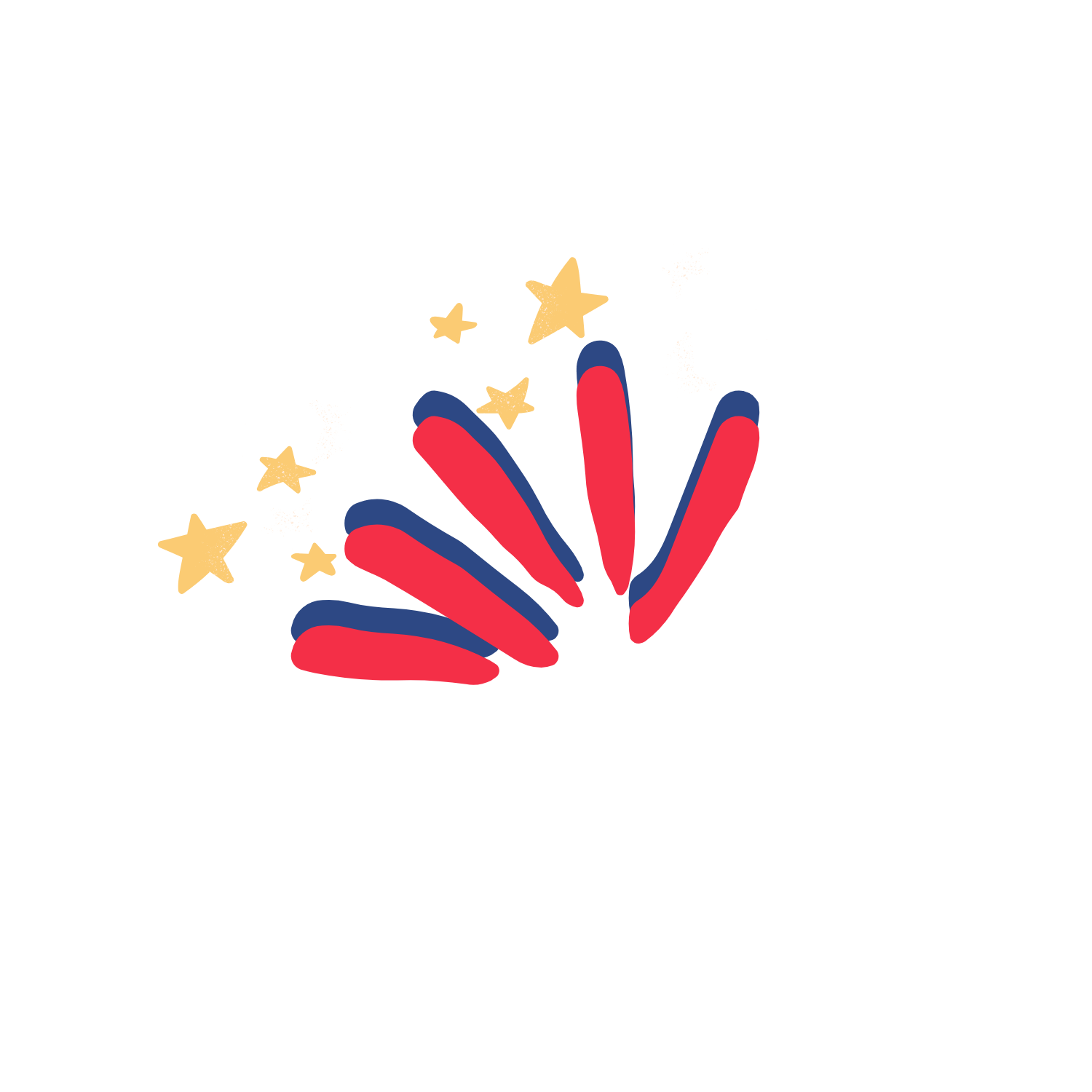 Illustration of fireworks with red, blue, white, and gold stars