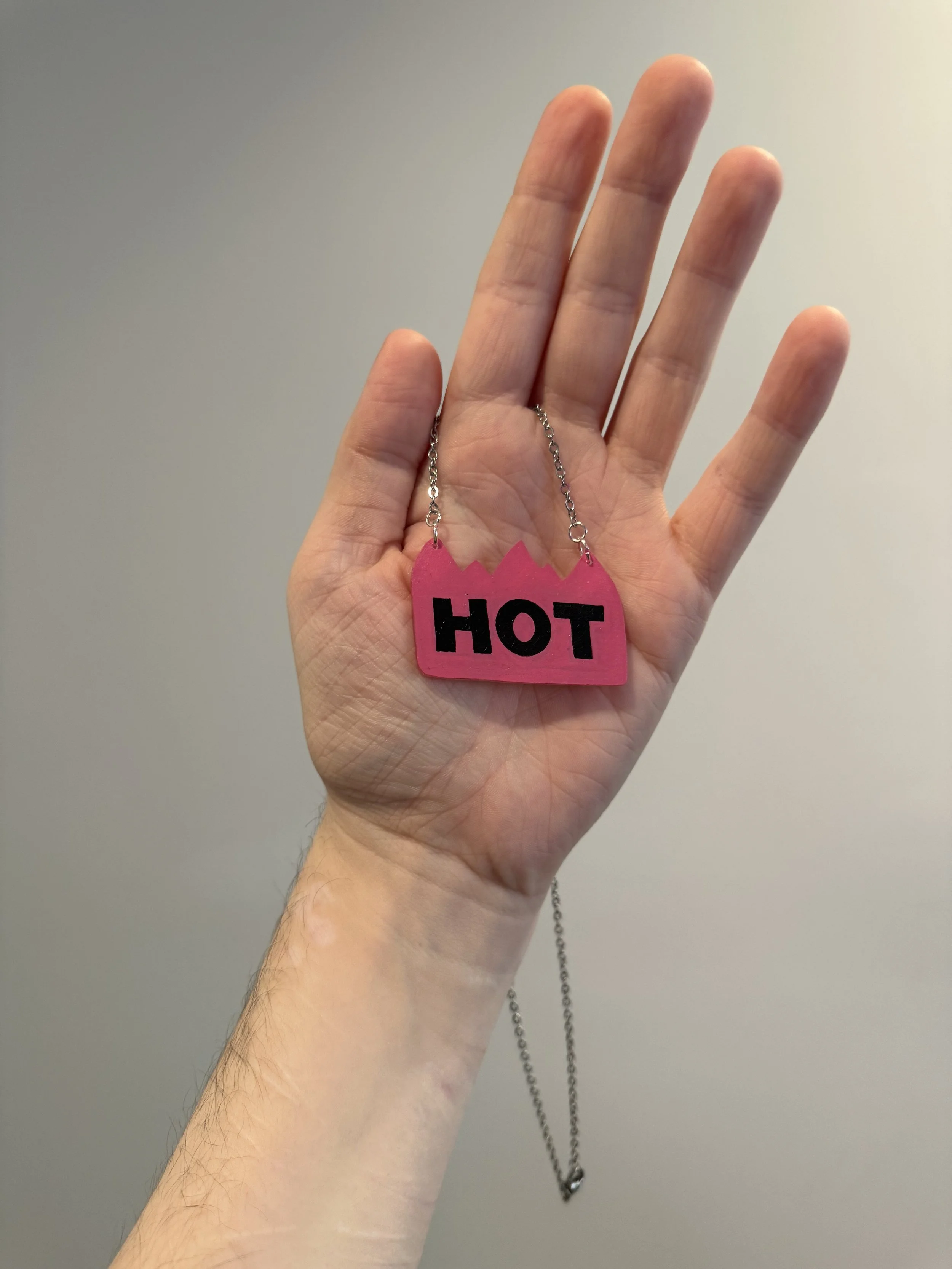 pink "hot" sticker necklace - $25