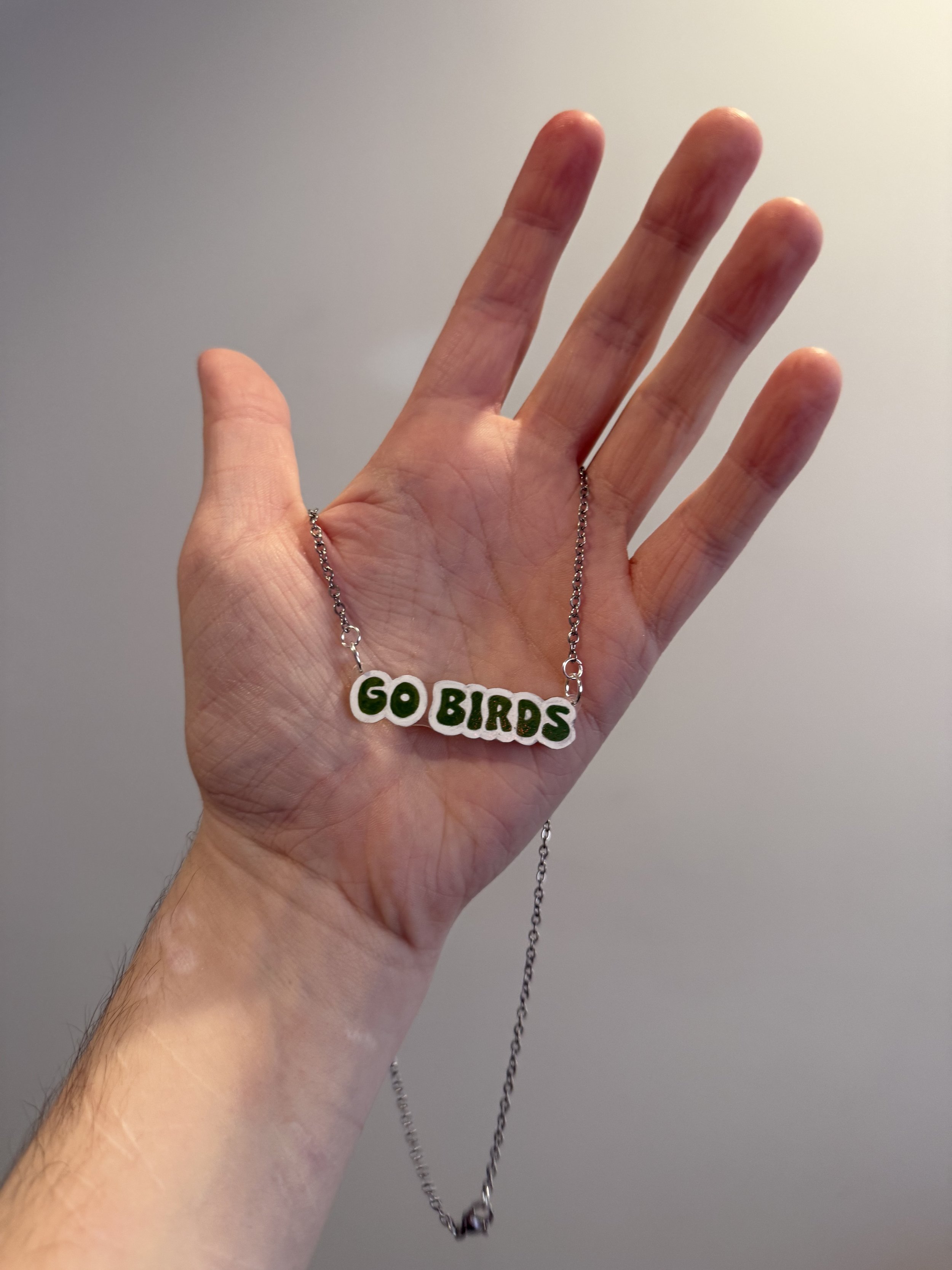 green and white go birds necklace - $20