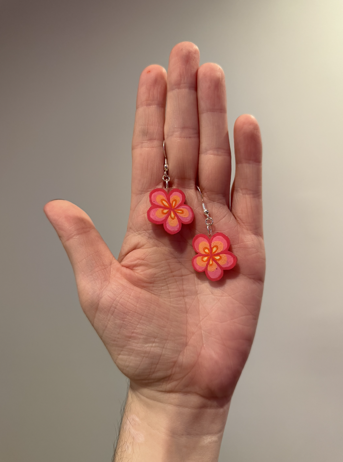 pink and orange flower earrings - $15