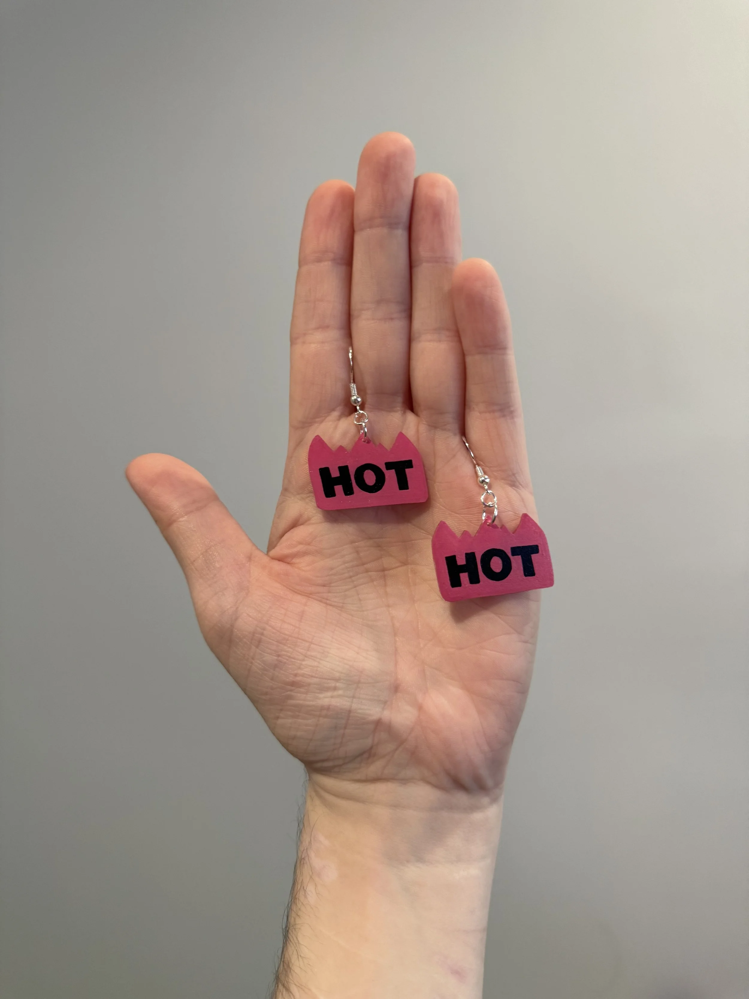 pink "hot" sticker earrings - $25