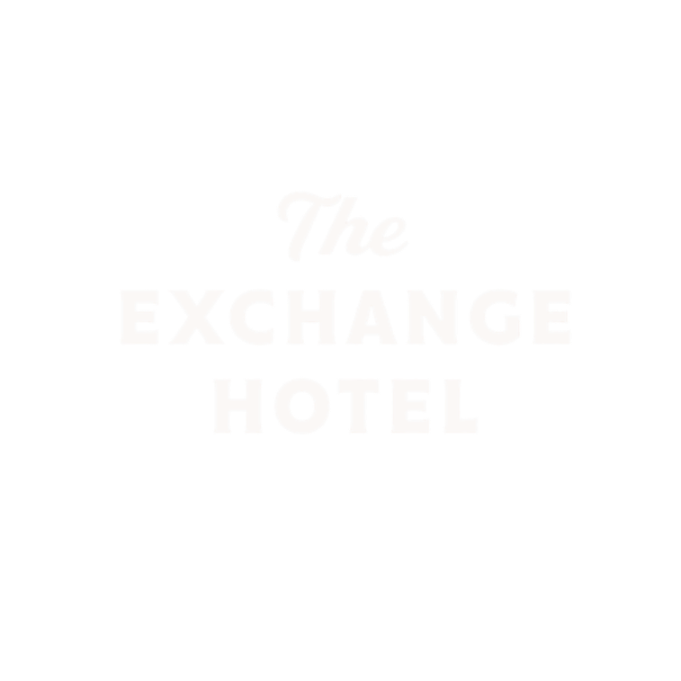 Logo for The Exchange Hotel with black background and white text