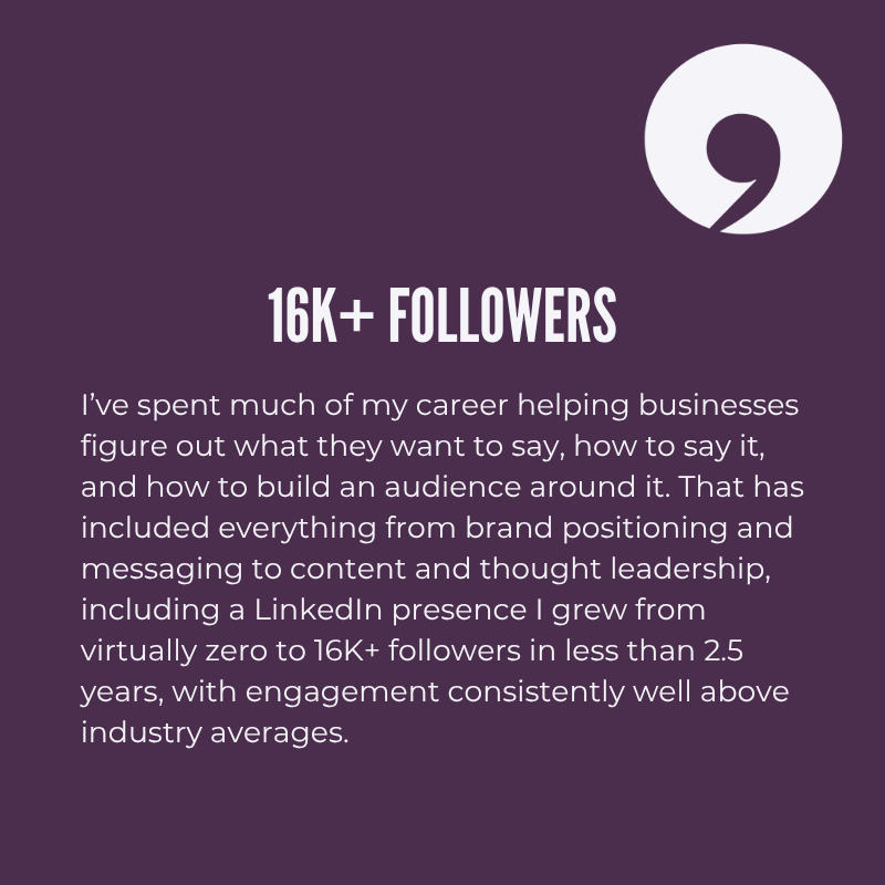 graphic stating that I've grown social media to more than 16K followers