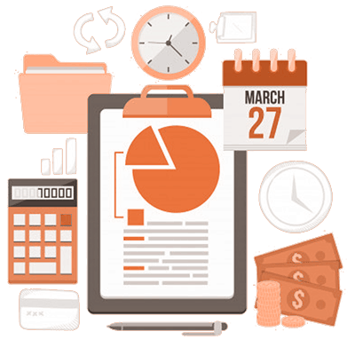 Clipboard, calculator and calendar icon
