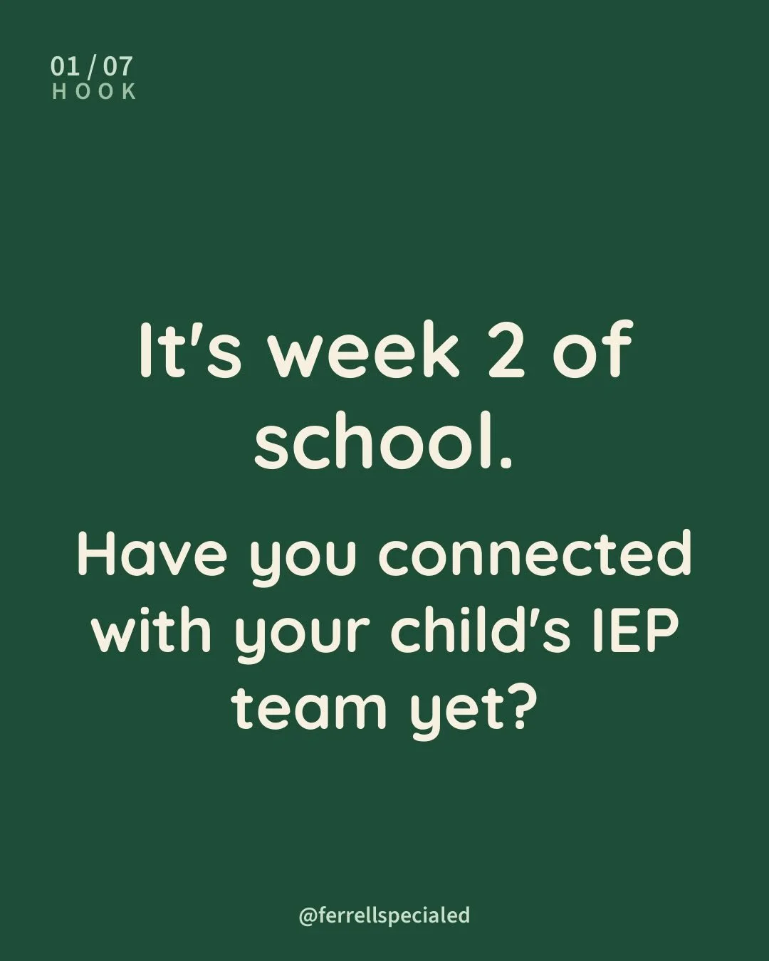 Week 2 of school &mdash; have you connected with your child's IEP team yet? 👋

Your child's teachers are learning your kid right now. And they need what only YOU know.

A simple hello sets the tone for the whole year. Try one of these:

💬 "Hi,